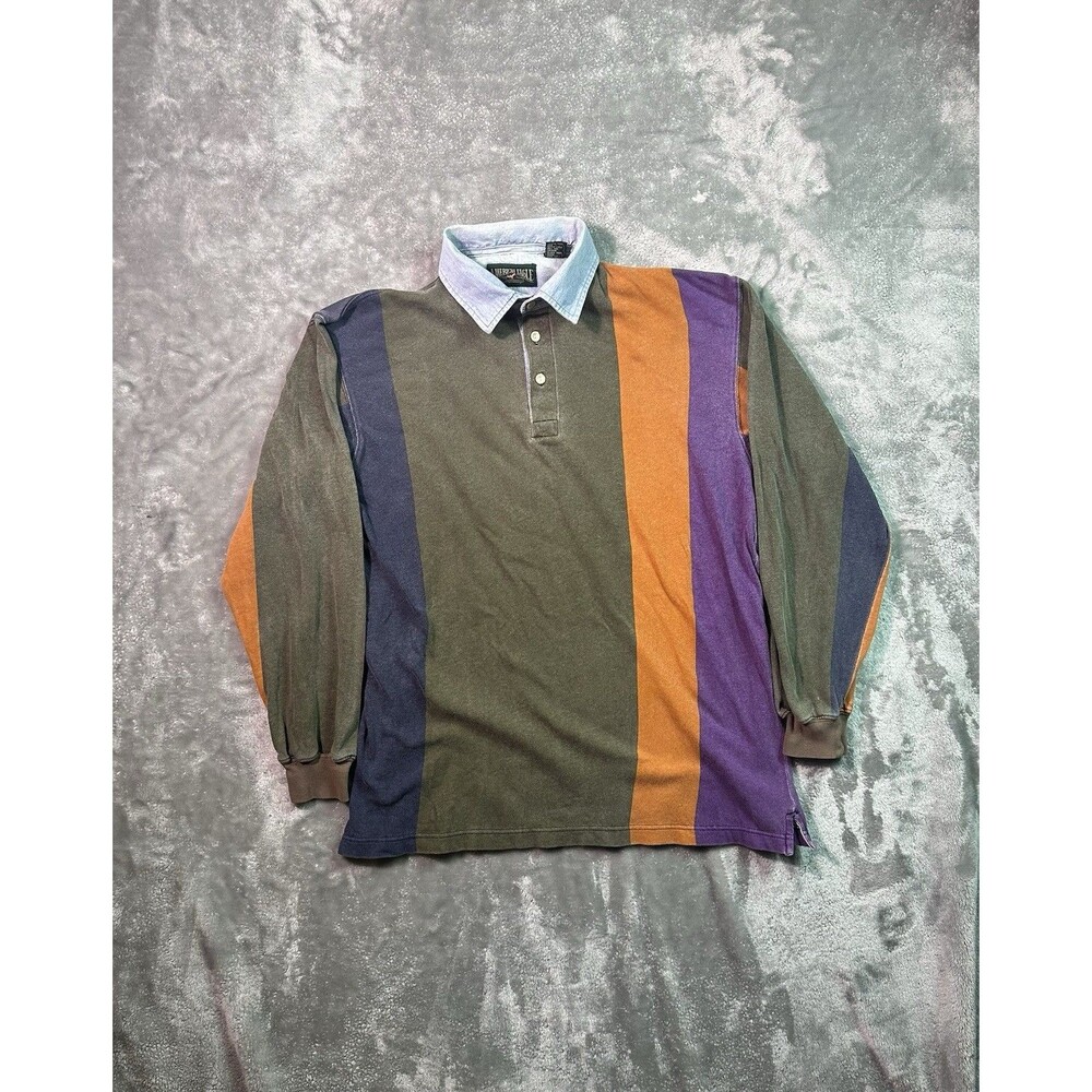 Vintage 90s American Eagle Mens Medium Cotton Polo Longsleeve Shirt Color Block